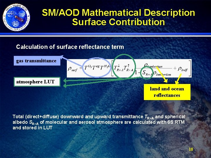 SM/AOD Mathematical Description Surface Contribution Calculation of surface reflectance term gas transmittance atmosphere LUT