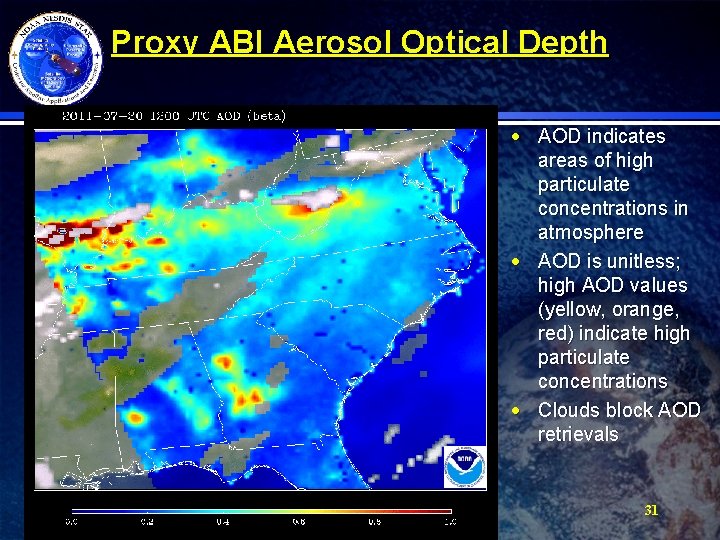 Proxy ABI Aerosol Optical Depth · AOD indicates areas of high particulate concentrations in