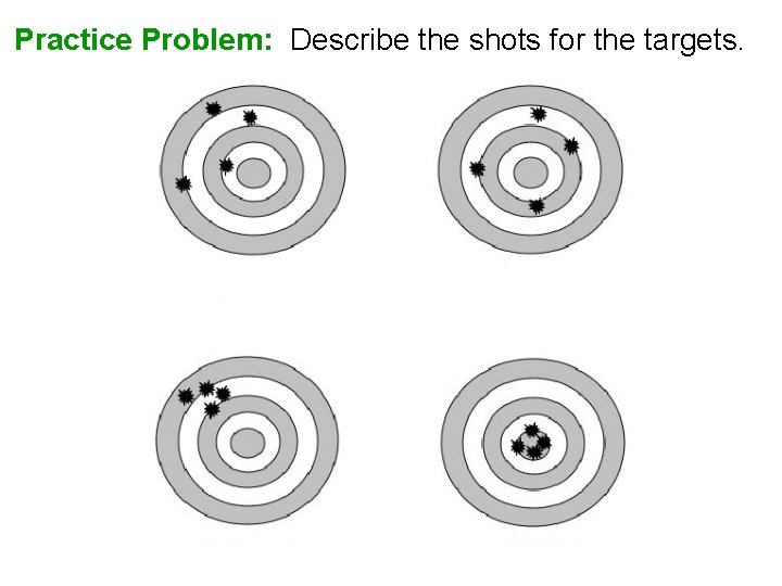 Practice Problem: Describe the shots for the targets. 