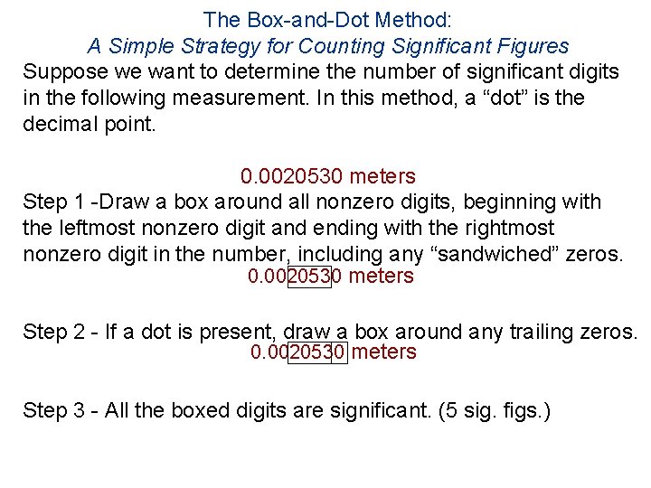 The Box-and-Dot Method: A Simple Strategy for Counting Significant Figures Suppose we want to