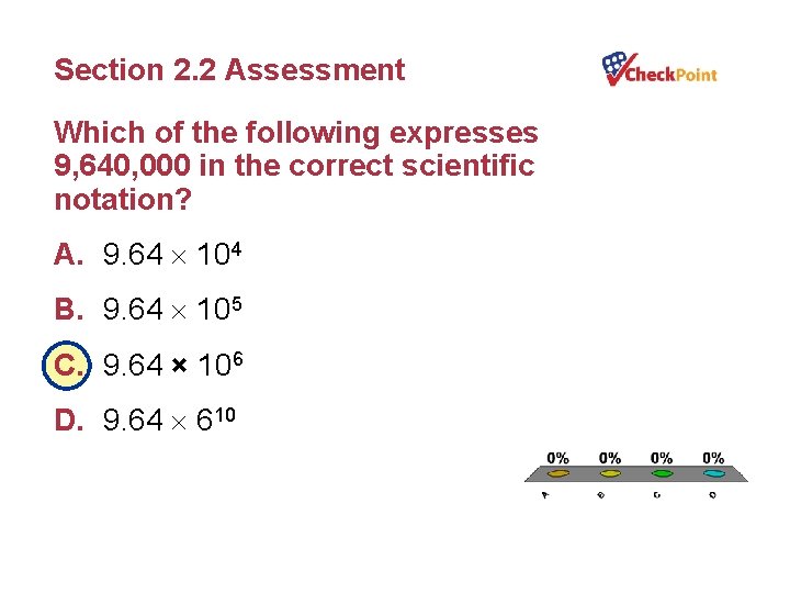 Section 2. 2 Assessment Which of the following expresses 9, 640, 000 in the