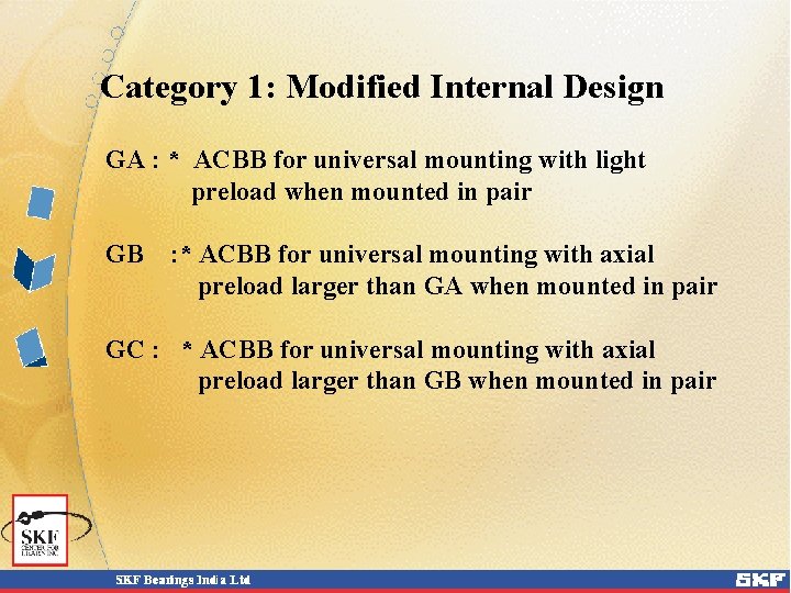 Category 1: Modified Internal Design GA : * ACBB for universal mounting with light