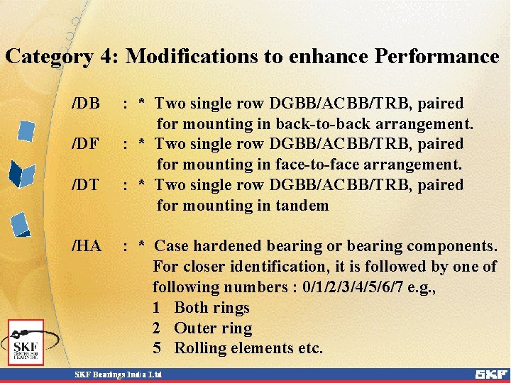 Category 4: Modifications to enhance Performance /DB /DF /DT /HA : * Two single