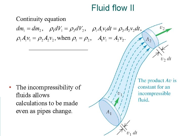 Fluid flow II • The incompressibility of fluids allows calculations to be made even