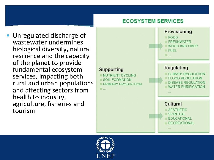  • Unregulated discharge of wastewater undermines biological diversity, natural resilience and the capacity