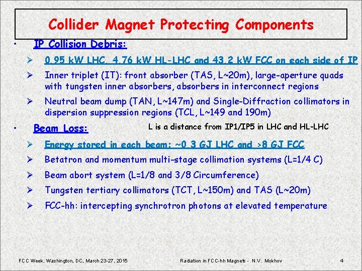 Collider Magnet Protecting Components • • IP Collision Debris: Ø 0. 95 k. W