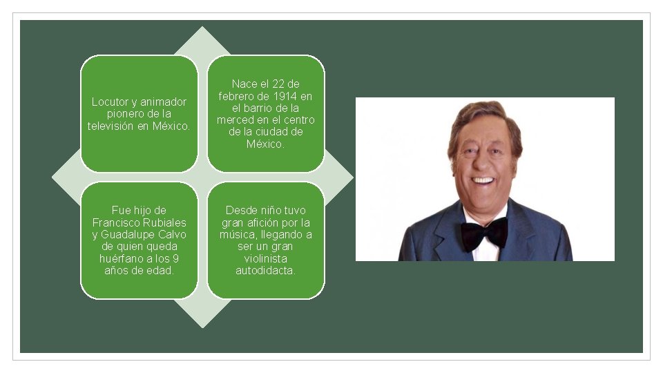 Locutor y animador pionero de la televisión en México. Nace el 22 de febrero