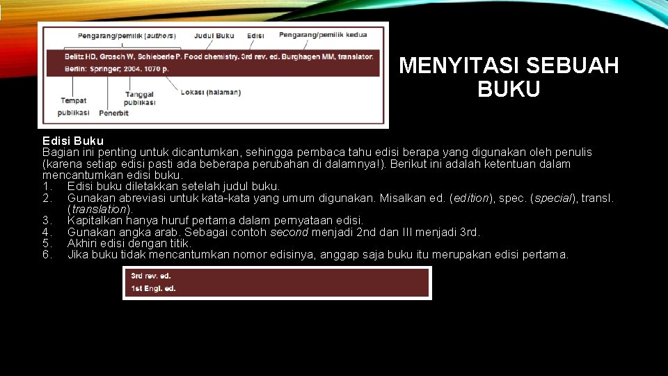 MENYITASI SEBUAH BUKU Edisi Buku Bagian ini penting untuk dicantumkan, sehingga pembaca tahu edisi