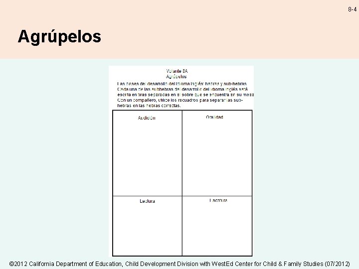 8 -4 Agrúpelos © 2012 California Department of Education, Child Development Division with West.