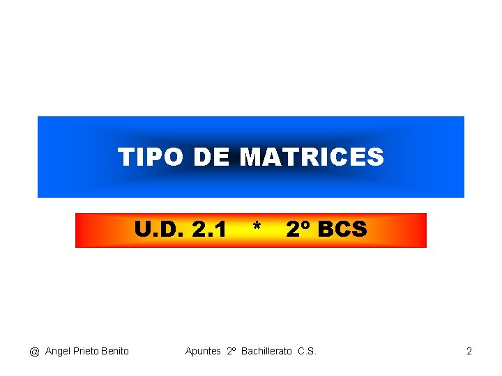 TIPO DE MATRICES U. D. 2. 1 * 2º BCS @ Angel Prieto Benito