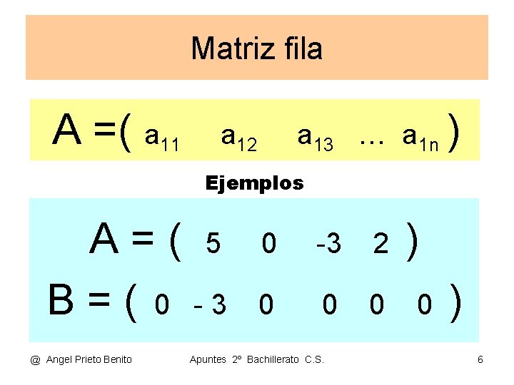 Matriz fila A =( a 11 a 13 … a 1 n ) a