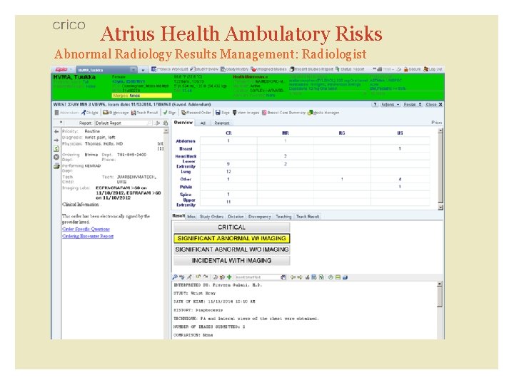 Atrius Health Ambulatory Risks Abnormal Radiology Results Management: Radiologist 