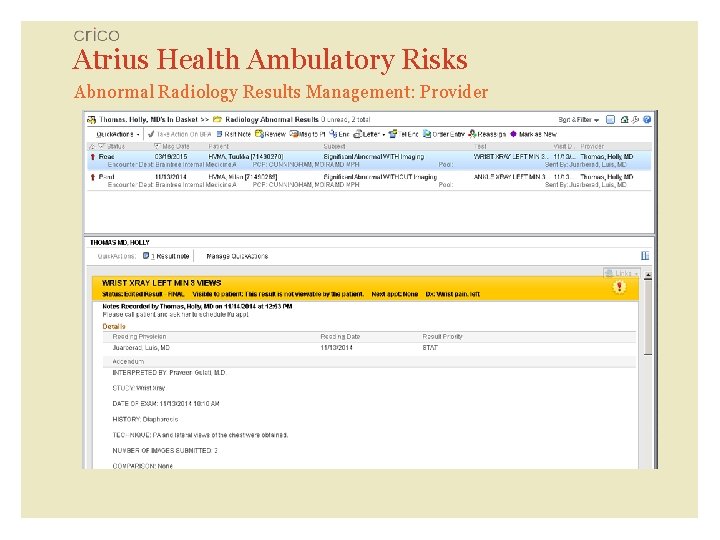 Atrius Health Ambulatory Risks Abnormal Radiology Results Management: Provider 