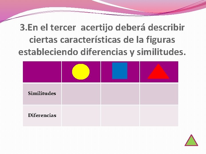 3. En el tercer acertijo deberá describir ciertas características de la figuras estableciendo diferencias