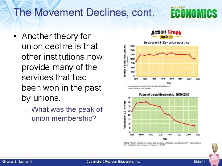 The Movement Declines, cont. • Another theory for union decline is that other institutions