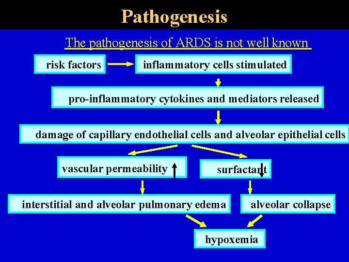 Pathogenesis The pathogenesis of ARDS is not well known risk factors inflammatory cells stimulated