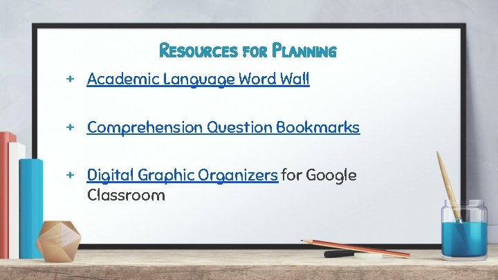 Resources for Planning + Academic Language Word Wall + Comprehension Question Bookmarks + Digital