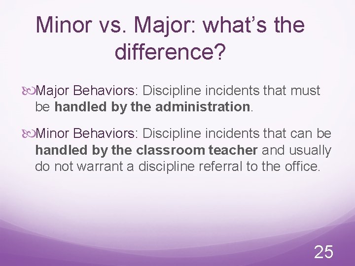 Minor vs. Major: what’s the difference? Major Behaviors: Discipline incidents that must be handled