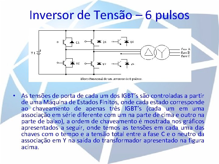 Inversor de Tensão – 6 pulsos • As tensões de porta de cada um