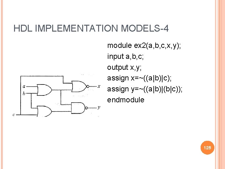 HDL IMPLEMENTATION MODELS-4 module ex 2(a, b, c, x, y); input a, b, c;