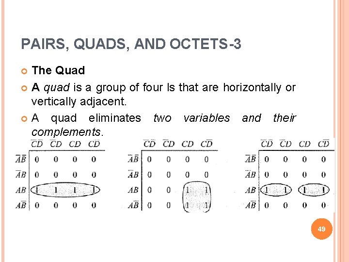 PAIRS, QUADS, AND OCTETS-3 The Quad A quad is a group of four ls