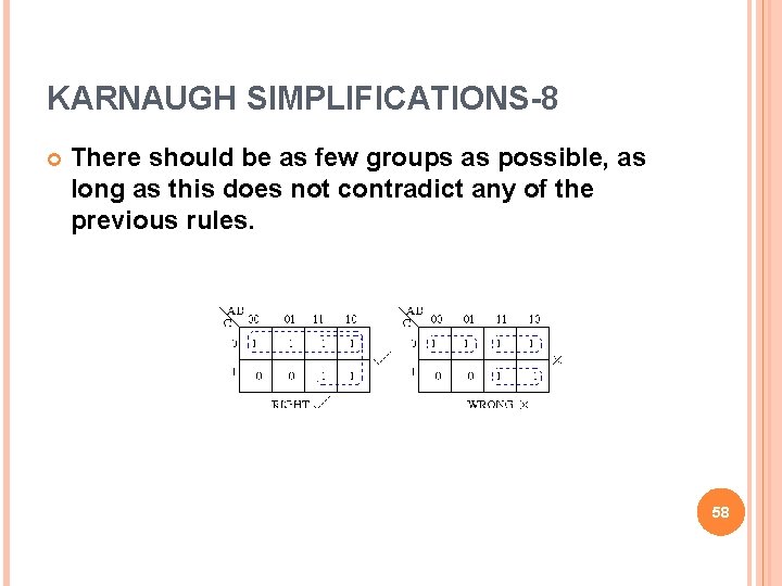 KARNAUGH SIMPLIFICATIONS-8 There should be as few groups as possible, as long as this