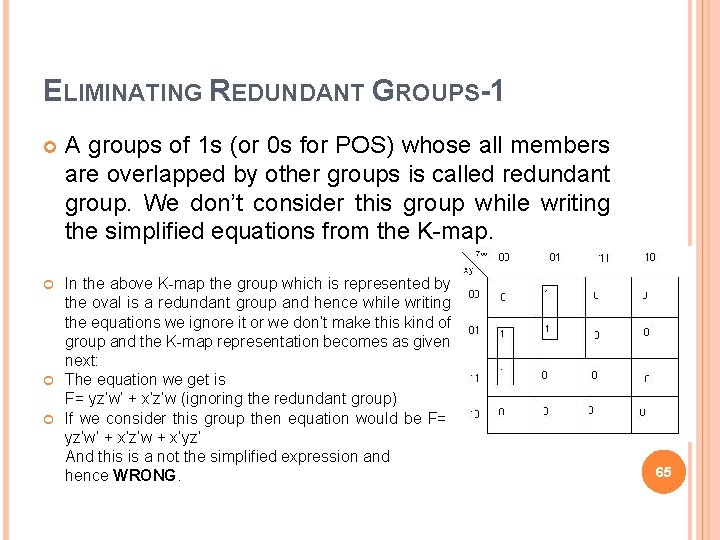 ELIMINATING REDUNDANT GROUPS-1 A groups of 1 s (or 0 s for POS) whose