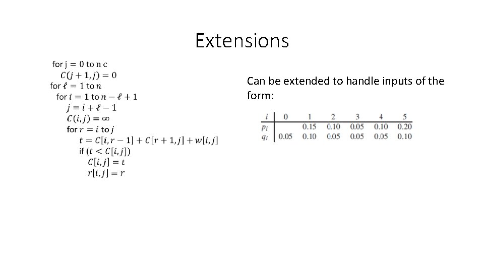 Extensions Can be extended to handle inputs of the form: 