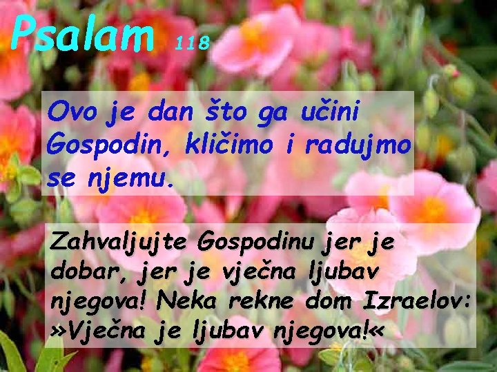 Psalam 118 Ovo je dan što ga učini Gospodin, kličimo i radujmo se njemu.
