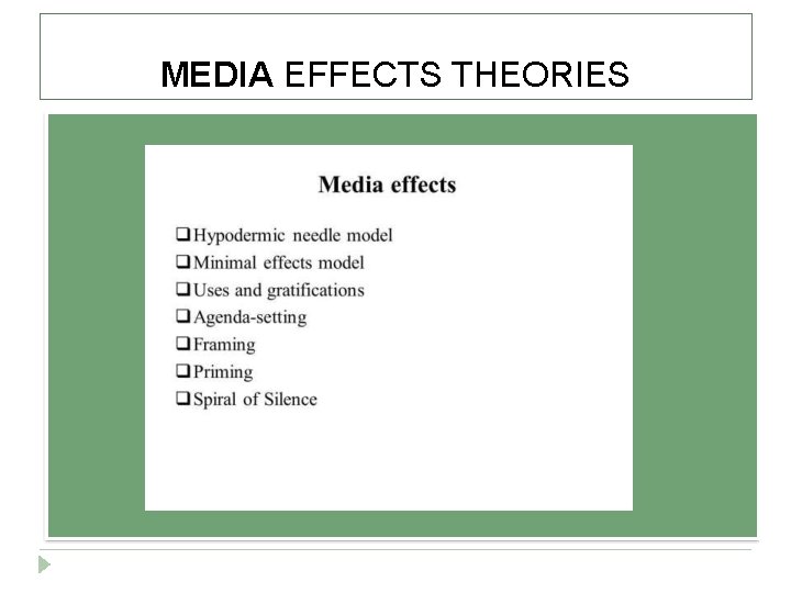 MEDIA EFFECTS THEORIES 
