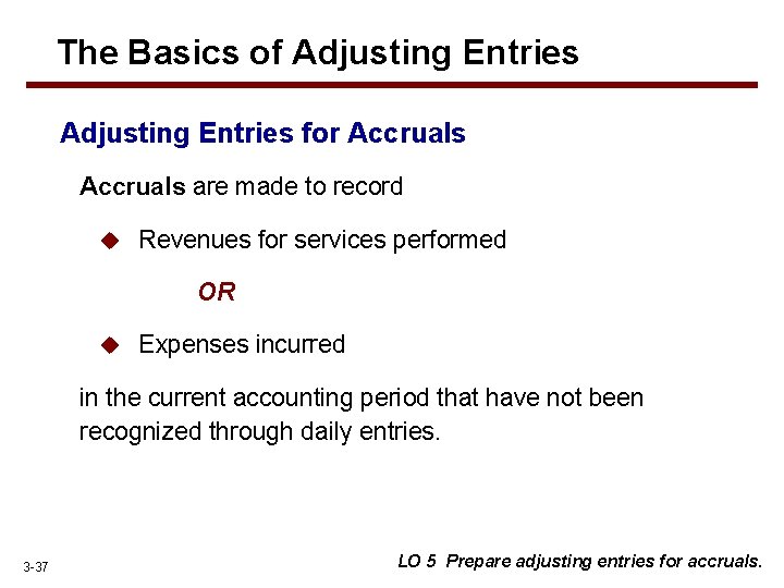 The Basics of Adjusting Entries for Accruals are made to record u Revenues for