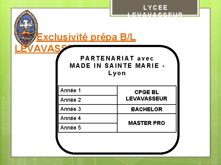LYCEE LEVAVASSEUR Exclusivité prépa B/L LEVAVASSEUR : PARTENARIAT avec MADE IN SAINTE MARIE Lyon