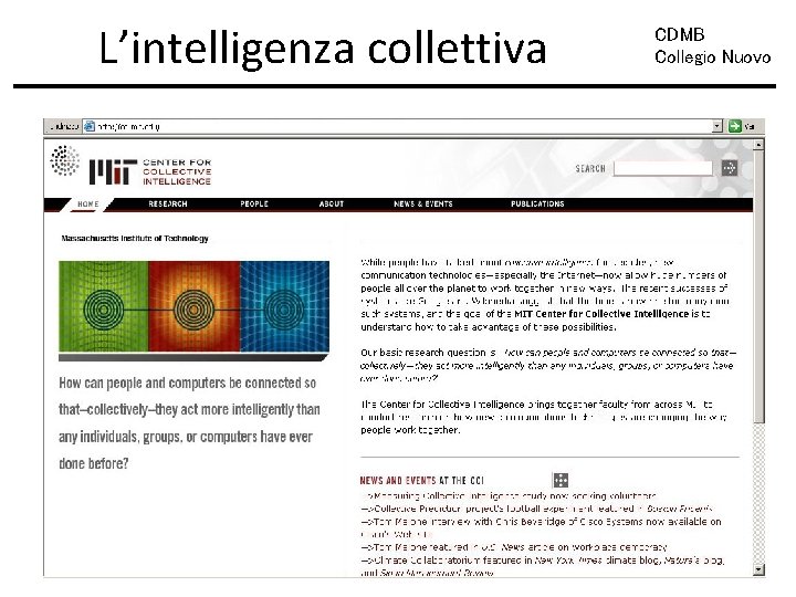 L’intelligenza collettiva CDMB Collegio Nuovo 