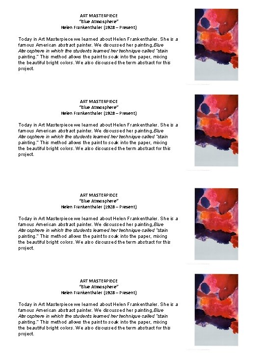 ART MASTERPIECE Blue Atmosphere Helen Frankenthaler 1928 Present