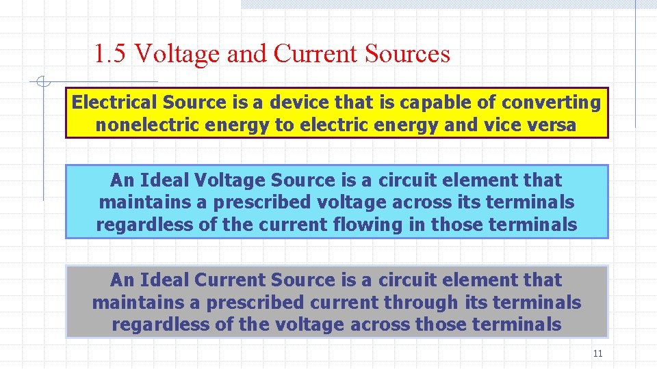 1. 5 Voltage and Current Sources Electrical Source is a device that is capable