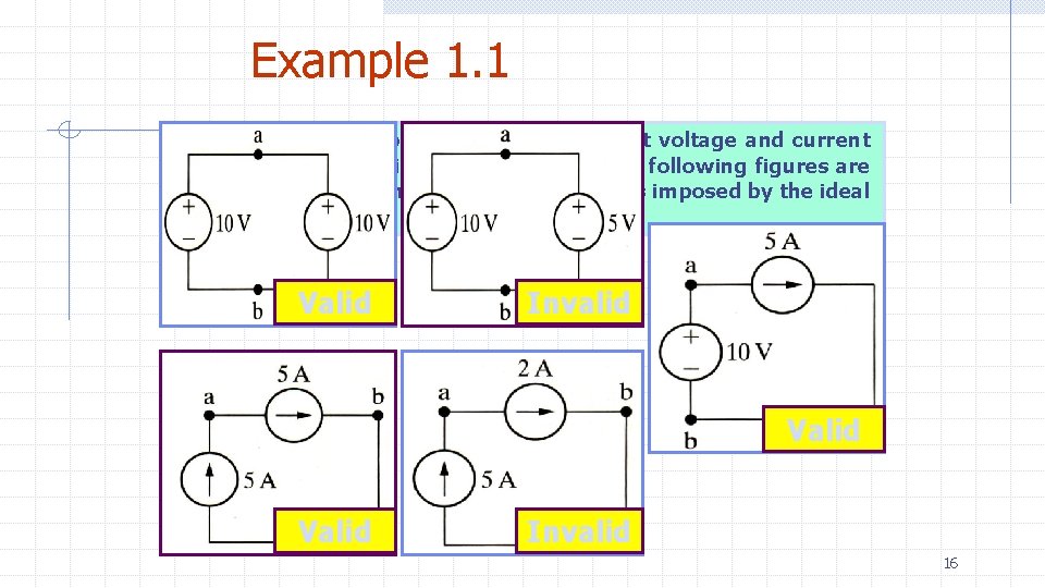 Example 1. 1 Using the definition of the ideal independent voltage and current sources,