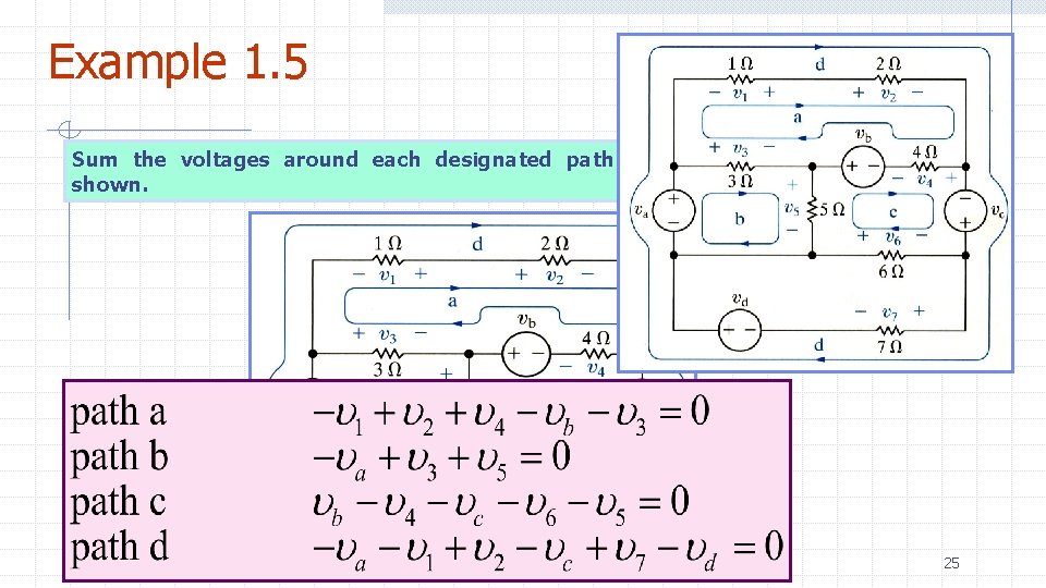 Example 1. 5 Sum the voltages around each designated path in the circuit shown.