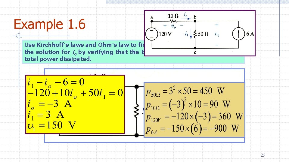 Example 1. 6 Use Kirchhoff’s laws and Ohm’s law to find io in the