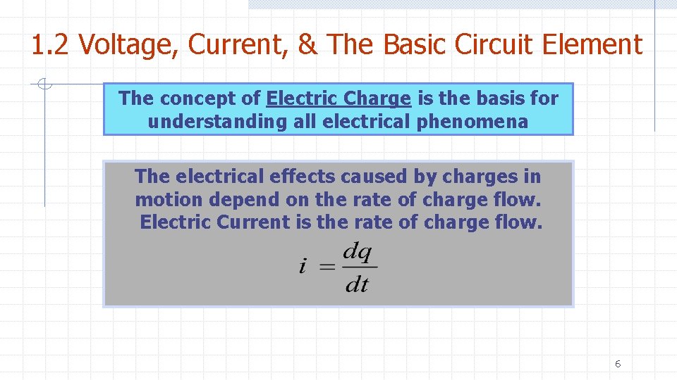 1. 2 Voltage, Current, & The Basic Circuit Element The concept of Electric Charge