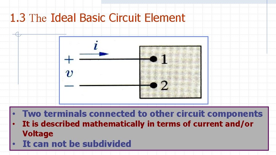 1. 3 The Ideal Basic Circuit Element • Two terminals connected to other circuit