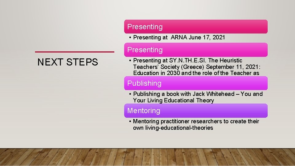 Presenting • Presenting at ARNA June 17, 2021 Presenting NEXT STEPS • Presenting at