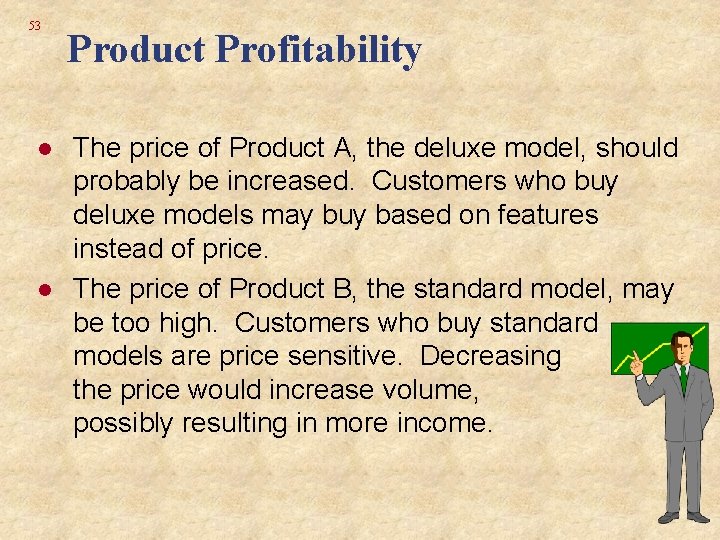 53 l l Product Profitability The price of Product A, the deluxe model, should