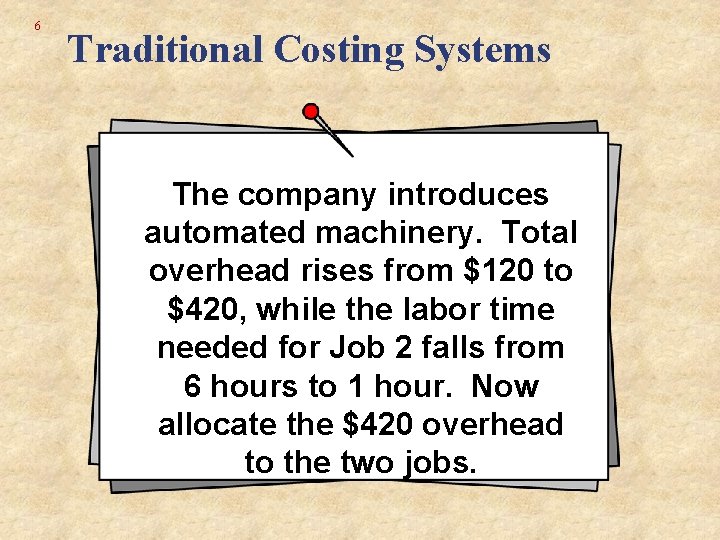 6 Traditional Costing Systems The company introduces automated machinery. Total overhead rises from $120