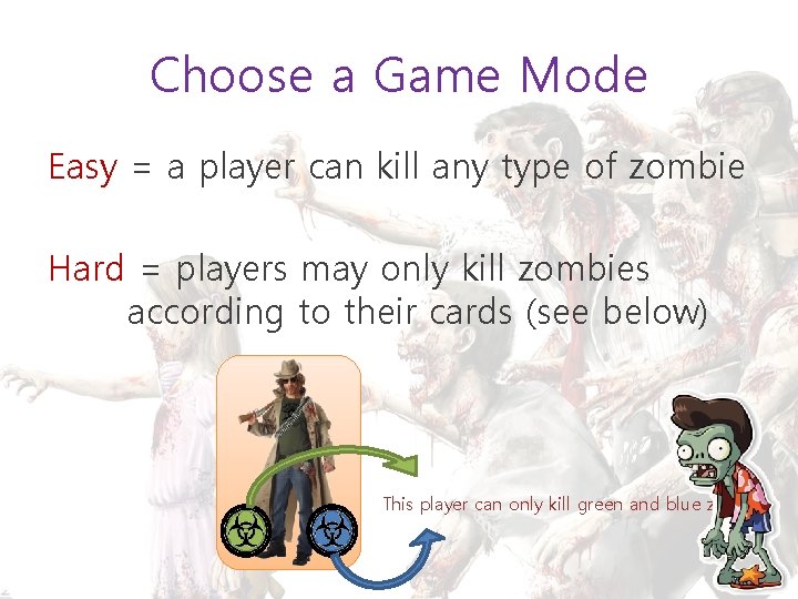 Choose a Game Mode Easy = a player can kill any type of zombie