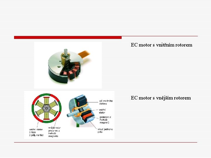 EC motor s vnitřním rotorem EC motor s vnějším rotorem 