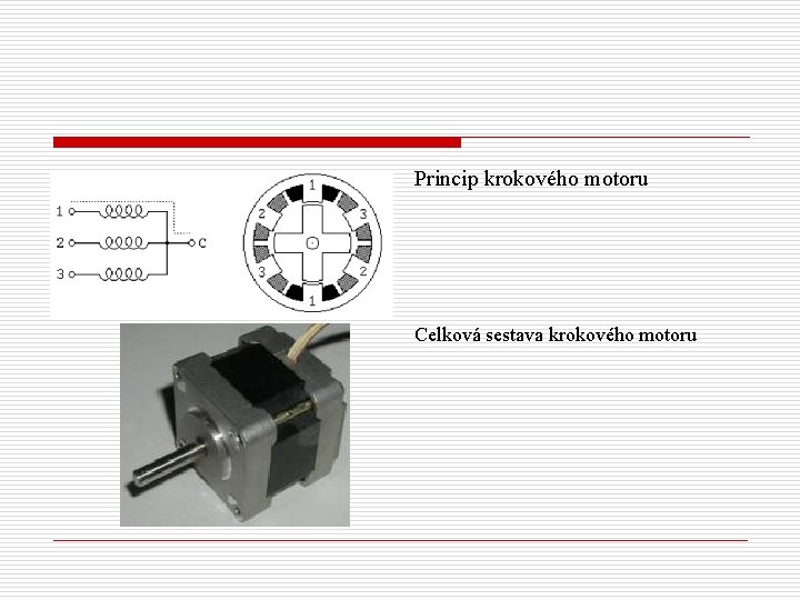 Princip krokového motoru Celková sestava krokového motoru 