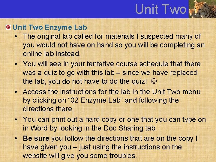 Unit Two Enzyme Lab • The original lab called for materials I suspected many