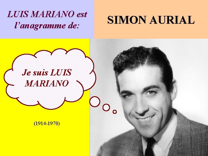 LUIS MARIANO est l’anagramme de: Je suis LUIS MARIANO (1914 -1970) SIMON AURIAL 