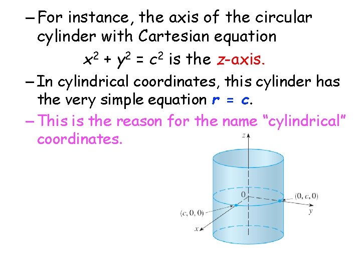 – For instance, the axis of the circular cylinder with Cartesian equation x 2