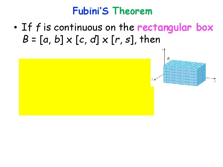 Fubini’S Theorem • If f is continuous on the rectangular box B = [a,